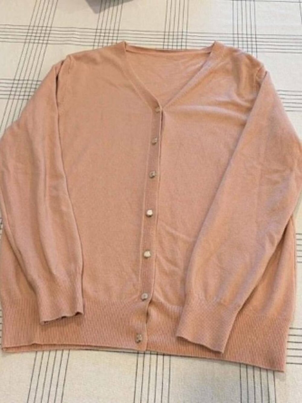 Classic Dusty Rose Pink Fine Knit V-Neck Button Front Cardigan Sweater M